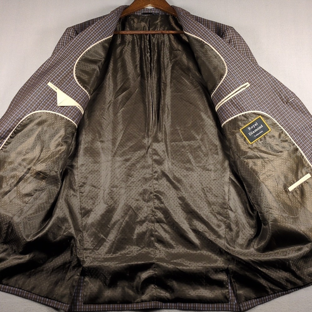 Royal Diamond Collection Suit Coat 44R‎ Brown Blue Plaid 2 Button Blazer Sport - Picture 3 of 7